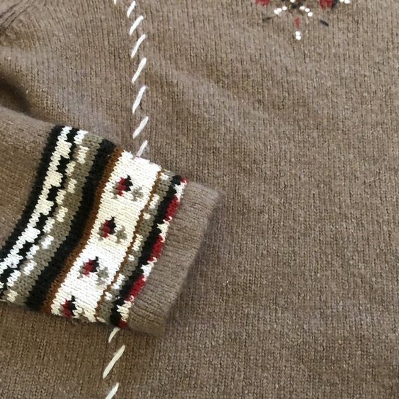 Womens Sweater Sz M Silk Rabbit Hair Wool Christmas Brown Holiday Snowflake Zip - Picture 3 of 8